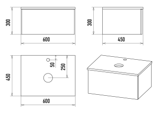 Подвесная тумба под раковину Misty Ива 60см графит/дуб Вотан