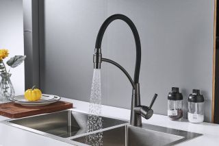 Смеситель для кухни Shevanik S743T-3 с подключением фильтра оружейная сталь/чёрный