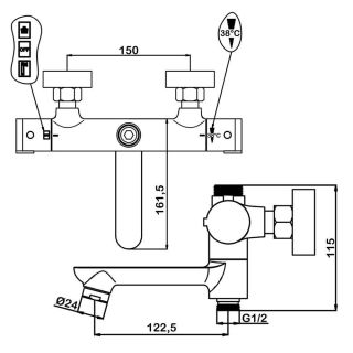 Душевая стойка Swedbe Hermes 5116B с термостатическим смесителем для ванны чёрный