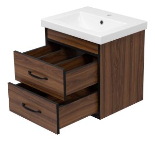 Подвесная тумба под раковину Misty Кедр 50см чёрный/орех