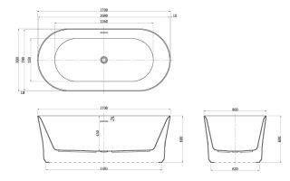 Aкриловая ванна AZARIO KENSTON KEN17080 свободностоящая 1700х800х600