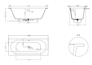 Ванна из искусственного камня Salini Ornella Axis Kit S-Sense 104713M 170x70см белый матовый
