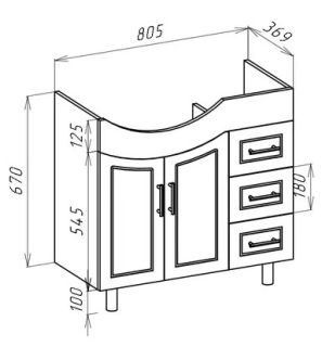Тумба под раковину Bellezza Коралл 85см левая белый 00000001365