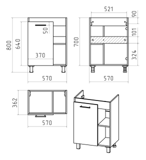 Напольная тумба под раковину Misty Крафт 60см белый/дуб крафт золотой