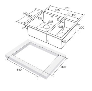 Мойка кухонная Paulmark Gerberg PM225944-GML левая воронёная сталь