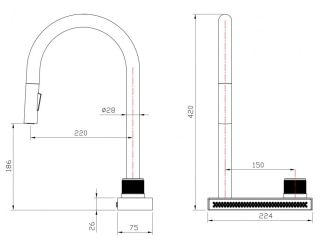 Смеситель для кухни Milacio Ultra MCU.556.SS с вытяжной лейкой и каскадным душем нержавеющая сталь