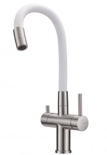 Смеситель для кухни Milacio Ultra MCU.560.SSW под фильтр с краном для питьевой воды и гибким изливом нержавеющая сталь/белый