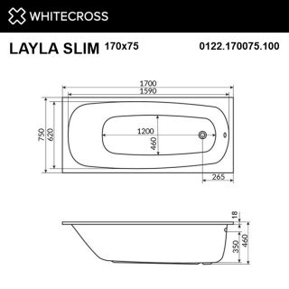 Гидромассажная ванна WHITECROSS Layla Slim 0122.170075.100.ULTRANANO.CR 170x75 см Ultra Nano хром