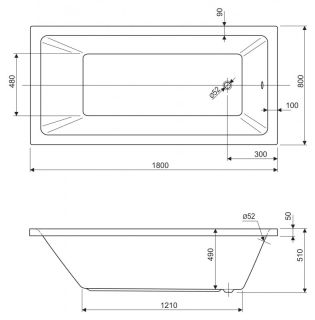 Ванна акриловая Cezares PLANE SOLO-180-80-49-W37