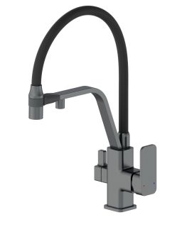 Смеситель для кухни Wonzon & Woghand WW-88458013-BGM с гибким изливом и подключением фильтра тёмный графит