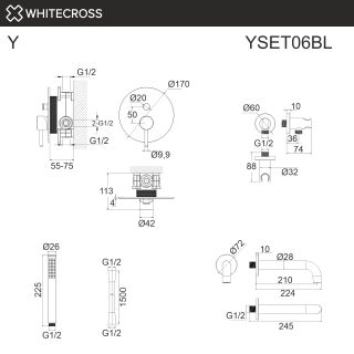 Система для ванны скрытого монтажа WHITECROSS Y YSET06NIB брашированный никель