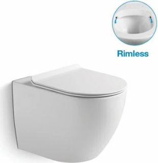 Комплект SantiLine SL-5005+SL-01 безободковый белый унитаз с сиденьем микролифт и инсталляция с клавишей смыва хром овал