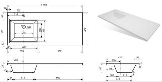 Раковина над стиральной машиной Эстет Dallas silk ФР-00014872 Л 110см белый