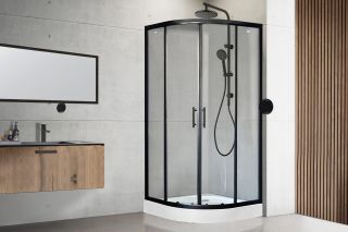 Душевой уголок Royal Bath RB90HK-T-BL-Practic с поддоном 90x90см чёрный профиль/прозрачное стекло