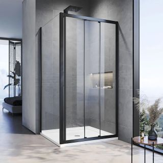 Душевой уголок Veconi Rovigo RV-028B, 900х1000х1950, черный матовый, прозрачное стекло