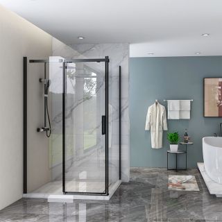 Душевой уголок Veconi Rovigo RV-070B, 1300х800х1950, черный, стекло прозрачное