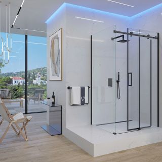 Душевой уголок Veconi Rovigo RV-074B, 1400х1000х1950 черный, стекло прозрачное