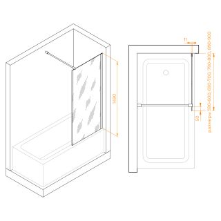 Шторка на ванну RGW SC-050B 351105008-14 80см чёрный