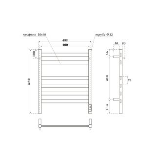 Полотенцесушитель электрический APEXTERMO Sfera SF10164BM 600x400 с крючками черный матовый