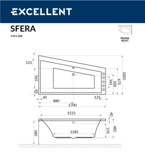 Ванна акриловая EXCELLENT Sfera 170x100 (правая)