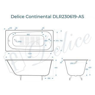 Ванна чугунная Delice Prestige DLR230619-AS 140х70 с антискользящим покрытием
