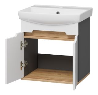 Подвесная тумба под раковину Misty Сканди 50см белый/дуб крафт золотой/антрацит