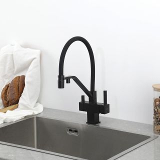 Смеситель для кухни Gappo G4395-66 с подключением фильтра питьевой воды и гибким изливом чёрный