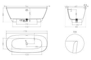 Ванна из искусственного камня Salini Sofia Wall S-Sense 102512G 170x80см белый глянцевый