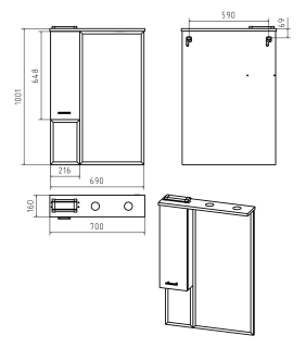 Зеркальный шкаф с подсветкой Misty Терра 70см левый серый