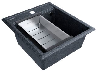 Комплект Paulmark: мойка Stepia 45 и коландер Advance PM114651-DG+A375-BS графит/брашированная нержавеющая сталь