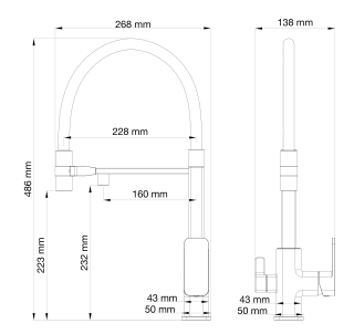 Смеситель для кухни Wonzon & Woghand WW-88458012-BGM с гибким изливом и подключением фильтра тёмный графит