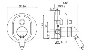 Встраиваемый однорычажный смеситель для душа с переключателем, бронза Cezares VINTAGE-VDIM-02-Sw
