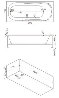 Акриловая ванна Bas Рио ЗВ00130 160 x 70 см