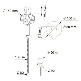 Душевой комплект Swedbe Platta 5530 с магнитным держателем хром