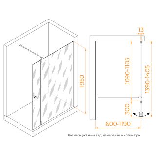 Душевая перегородка RGW WA-054 (WA-010 + Z-072) 351005413-11 110 см хром