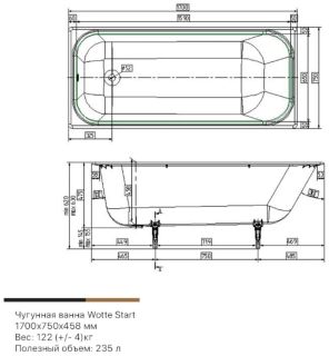 Чугунная ванна Wotte Start 170x75