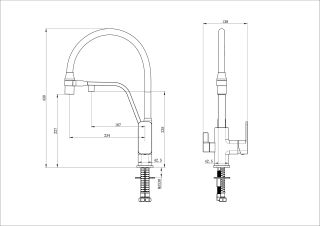 Смеситель для кухни Wonzon & Woghand WW-88458013-BGM с гибким изливом и подключением фильтра тёмный графит