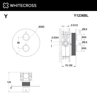 Смеситель термостат скрытого монтажа на 2 потребителя WHITECROSS Y Y1236GLB брашированное золото