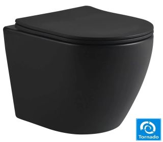 Комплект SantiLine SL-5025MB+SL-03 безободковый чёрный матовый унитаз с сиденьем микролифт и инсталляция с клавишей смыва чёрный матовый